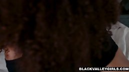 Ebony cock teaser, Nia is kneeling on the floor while waiting for her well deserved facial cumshot
