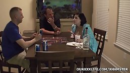 Horny housewife is getting fucked and creampied in front of her husband, just for fun