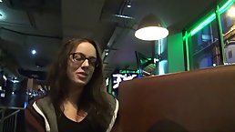 Naive amateur brunette was secretly masturbating under the table, in front of a hidden camera
