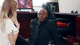 Seductive blonde vixen is doing everything she knows to make a black guy fuck her brains out