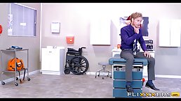 Beautiful nurse with red hair seduced a handsome doctor and asked him to eat her pussy
