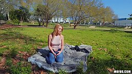 Naughty blonde who likes easy money is posing for Jordi and giving him a POV blowjob