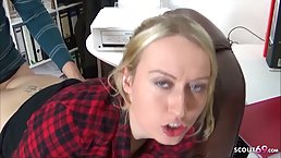 Lusty blonde honey seduced a guy from work and asked him to fuck her brains out