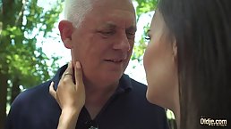 Kinky Russian teen has a thing for fucking grandpas in the nature, during the day