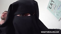 Cock loving, Muslim lady has her face covered while giving a head and getting a rear fuck