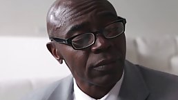 Black guy is pampering Melissa Moore every time they are alone in her apartment, during the day