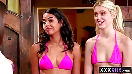 Adorable lesbians are about to have a threesome in the bath tub, while no one is watching