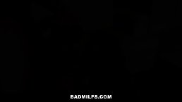 Tanned teen brunette and her lusty step- mom are sharing a handsome guy, during a casual threesome