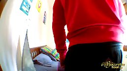 Slutty chick with a head scarf is getting fucked instead of studying for exams and moaning