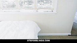 Cock loving, amateur babe is giving a blowjob to her step- brother, before riding his cock
