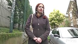 Red haired babe with big tits, Ginette likes to ride a rock hard cock every day