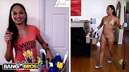 Hot Latin cleaning lady with small tits and tattoos, Valentina is getting fucked instead of working