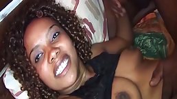 Black babe likes to get spit- roasted in the nature and fucked hard in her bedroom