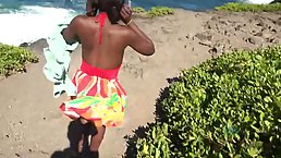 Black chick, Noemie Bilas likes to get into a stranger's car and ride his rock hard cock