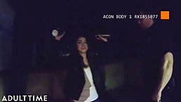 Horny cops are fucking their boss's daughter from the back, in the middle of the night