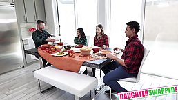 Jasmine Grey and Naomi Blue are in the mood for casual sex after the Thanksgiving lunch