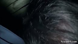 Mature, German brunette with blue eyes likes to suck a huge cock as deep as possible