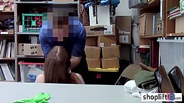 Redhead teen is getting banged harder than ever after she was caught shoplifting by a security guy