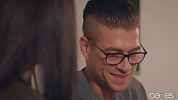 Passionate brunette is working as a therapist and quite often having sex with her handsome clients