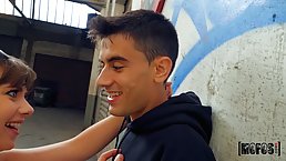 Luna Rival is bouncing up and down while fucking Jordi in an empty storage room