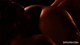 Sweaty babe, Cherry Kiss is sucking her lover's cock and getting it from the back