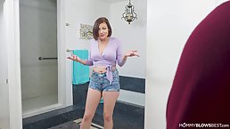 Sovereign Syre is giving a deep blowjob to her man, while he is holding the camera