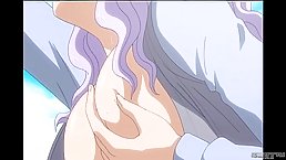 Cartoon babe with big tits and purple hair is screaming while getting fucked from the back