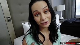 Brunette is getting fucked in the bedroom after sucking her lover's cock better than his wife