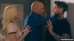 Kinky, blonde cock teaser is getting fucked in front of another couple, because it feels exciting