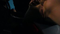 Hot babe with glasses is sucking a stranger's dick in the street, late at night