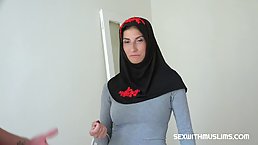 Muslim woman isn't taking off her head scarf even while she is getting fucked on the floor