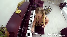 Instead of having a piano class, adorable blonde babe is having wild sex with her professor