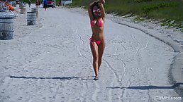 Busty milf, Crystal is slowly taking off her clothes in a public place, just for fun