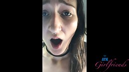 Slim brunette with tiny tits is moaning from pleasure during a hardcore fuck, because it feels good