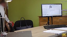Slutty brunette is demonstrating her skills during a job interview, because she wants to get hired
