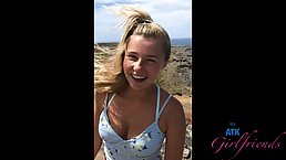 Sweet blonde chick is teasing a handsome guy she has just met, in his car