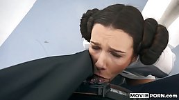 Anal sex loving Princess Leia is doing it with a horny man from the dark side