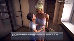 Busty 3D blonde is getting hammered from the back and trying not to moan while cumming