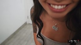 Tattooed brunette, Gina Valentina is sucking dick in a POV style, like a real pro