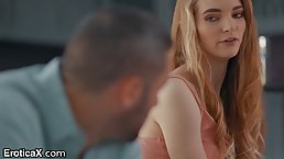 Slim teen is sucking her step- father's dick and getting her tight pussy stuffed with it