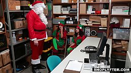 Horny Santa is fucking his little elves in the back room, instead of doing his job