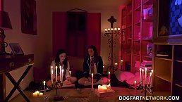 Horny, black man is fucking two slutty, white schoolgirls during a threesome in the late afternoon