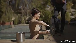 Amateur brunette, Alina Lopez is having amazing sex with one of the neighbors, in his villa