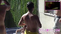 Passionate girls and horny guys are partying in the hot tub and even doing some naughty stuff