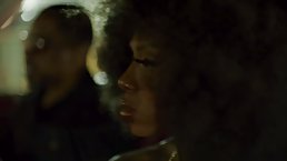 Busty, ebony woman isn't only sucking a big dick, she is also getting stuffed with it