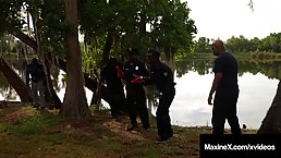 Voluptuous police woman, Maxine X is getting gangbanged while on duty, and enjoying it a lot