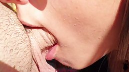 Horny dude got a deep, moist blowjob from a slutty brunette, while they were in the field