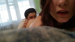 Amateur babe is getting licked from the back and moaning from pleasure while holding the camera