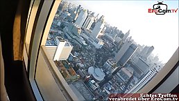 German blonde in white stockings is getting her daily dose of fuck in a hotel room