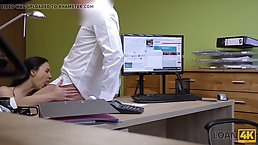 Ambitious brunette is willing to offers her ass to get the loan, because she really needs it